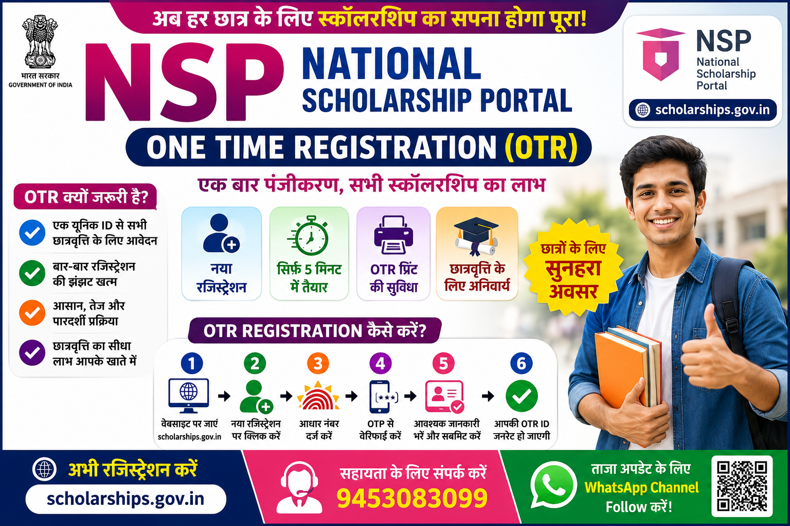 National Scholarship Portal (NSP) , (OTR) की पूरी जानकारी हिंदी में। जानें OTR क्या है, पात्रता, आवश्यक दस्तावेज, ऑनलाइन आवेदन प्रक्रिया, OTR ID कैसे बनाएं, 